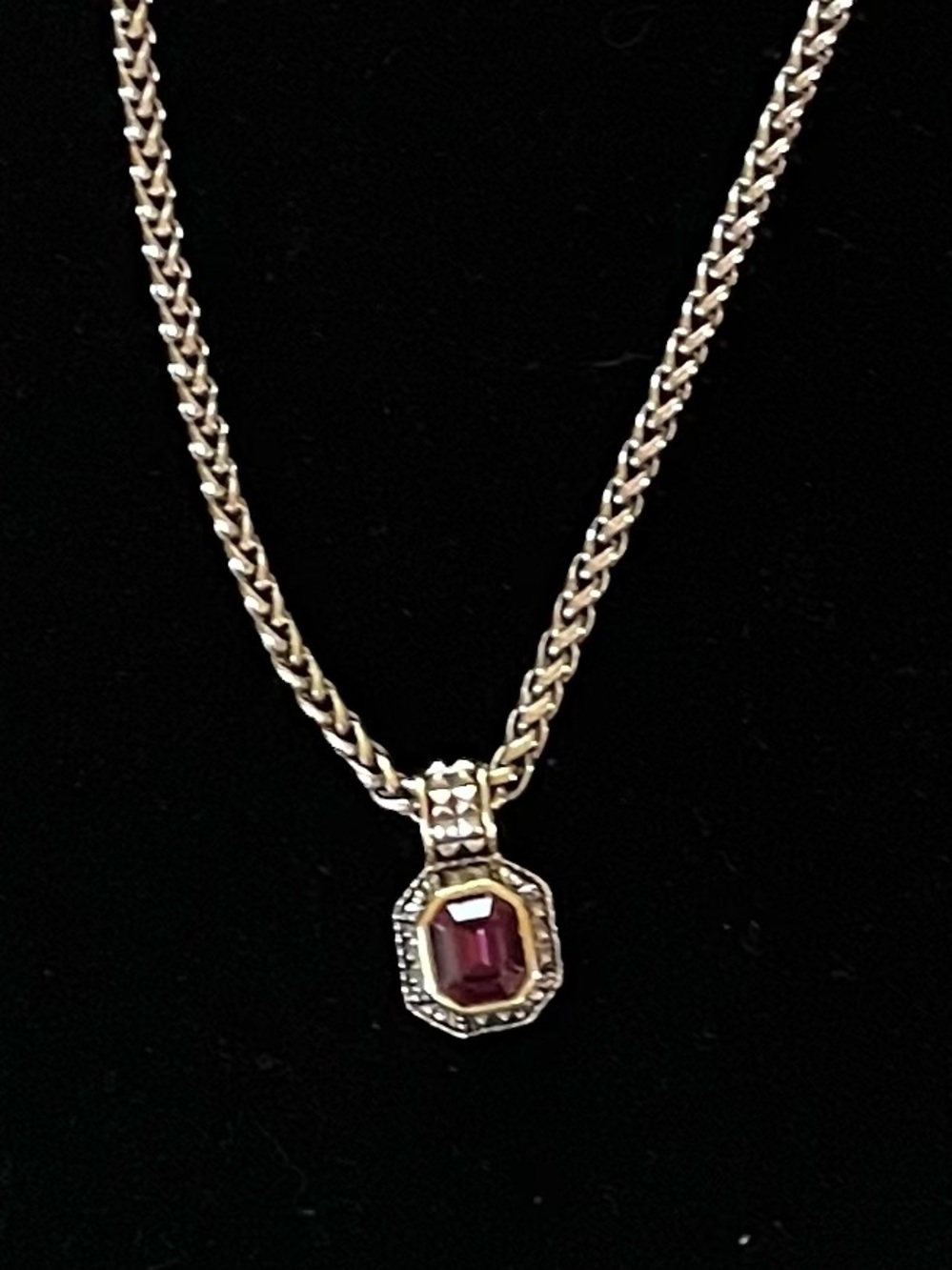 Silver Tone and Purple Pendant Necklace